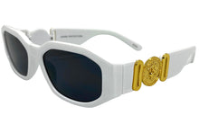 Classic Luxury Designer Hip Hop Style SUNGLASSES White Frame with Gold Medallion 80509