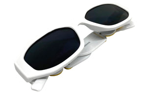 Classic Luxury Designer Hip Hop Style SUNGLASSES White Frame with Gold Medallion 80509