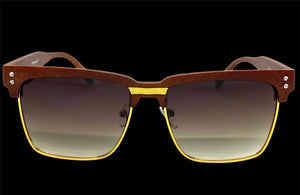 Classy Elegant Sophisticated Luxury Style SUNGLASSES Square Wood & Gold Frame WD746