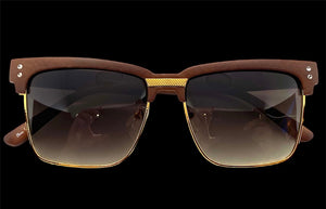 Classy Elegant Sophisticated Luxury Style SUNGLASSES Square Wood & Gold Frame WD746