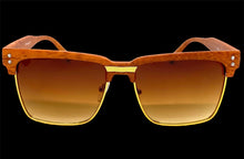 Classy Elegant Sophisticated Luxury Style SUNGLASSES Square Wood & Gold Frame WD746