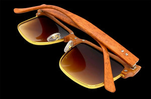 Classy Elegant Sophisticated Luxury Style SUNGLASSES Square Wood & Gold Frame WD746