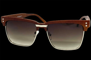 Classy Elegant Sophisticated Luxury Style SUNGLASSES Square Wood & Silver Frame WD746