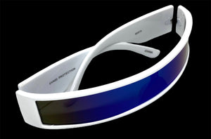 Space Futuristic Robotic Cyclops Shield Costume Party SUNGLASSES Thin White Frame 80573