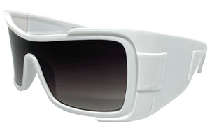 Oversized Classic Modern Retro Wrap Shield Style SUNGLASSES Huge Super Thick White Frame 80636