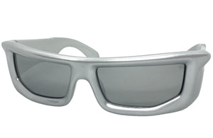 Classic Modern Futuristic Sporty Wrap Around SUNGLASSES Thick Silver Frame P0142