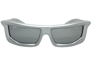 Classic Modern Futuristic Sporty Wrap Around SUNGLASSES Thick Silver Frame P0142