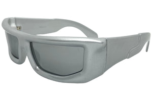 Classic Modern Futuristic Sporty Wrap Around SUNGLASSES Thick Silver Frame P0142