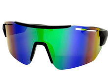 Oversized Sporty Wrap Around Cycling Fishing Biker SUNGLASSES Large Black Frame - Green & Blue Lens 5204