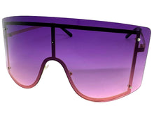 Oversized Exaggerated Vintage Retro Shield Style SUNGLASSES X-Large Gold Frame - Purple Lens 96313