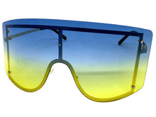 Oversized Exaggerated Vintage Retro Shield Style SUNGLASSES X-Large Gold Frame - Blue Lens 96313