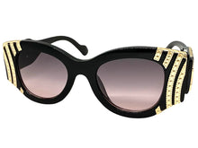 Exaggerated Classic Vintage Retro Cat Eye Style SUNGLASSES Thick Black & Gold Frame 9717