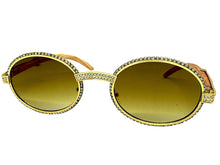 Classy Elegant Luxury Modern Hip Hop Style Bling SUNGLASSES Large Oval Gold & Faux Wooden Frame E0651