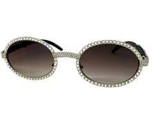 Classy Elegant Luxury Modern Hip Hop Style Bling SUNGLASSES Large Oval Silver & Faux Wooden Frame E0652