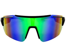 Oversized Sporty Wrap Around Cycling Fishing Biker SUNGLASSES Large Black Frame - Green & Blue Lens 5204