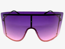 Oversized Exaggerated Vintage Retro Shield Style SUNGLASSES X-Large Gold Frame - Purple Lens 96313