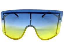 Oversized Exaggerated Vintage Retro Shield Style SUNGLASSES X-Large Gold Frame - Blue Lens 96313