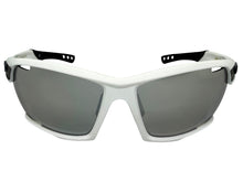 Classic Sporty Wrap Around Style SUNGLASSES Large White Frame - Chrome Lens 2745