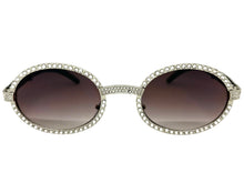 Classy Elegant Luxury Modern Hip Hop Style Bling SUNGLASSES Large Oval Silver & Faux Wooden Frame E0652