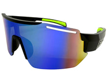 Oversized Sporty Wrap Around Cycling Fishing Biker SUNGLASSES Large Black Frame - Green & Blue Lens 5204
