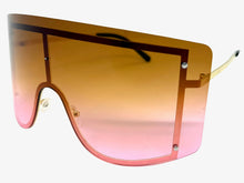 Oversized Exaggerated Vintage Retro Shield Style SUNGLASSES X-Large Gold Frame - Ombre Lens 96313