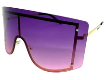 Oversized Exaggerated Vintage Retro Shield Style SUNGLASSES X-Large Gold Frame - Purple Lens 96313
