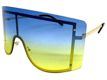 Oversized Exaggerated Vintage Retro Shield Style SUNGLASSES X-Large Gold Frame - Blue Lens 96313