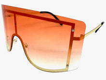 Oversized Exaggerated Vintage Retro Shield Style SUNGLASSES X-Large Gold Frame - Pink Lens 96313