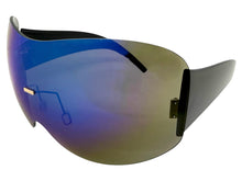 Oversized Exaggerated Modern Retro Shield Style SUNGLASSES X-Large Frame - Blue Lens 4679
