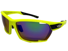 Classic Sporty Wrap Around Style SUNGLASSES Large Neon Yellow Frame - Blue Green Lens 2745