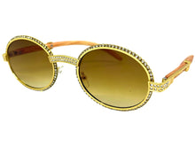 Classy Elegant Luxury Modern Hip Hop Style Bling SUNGLASSES Large Oval Gold & Faux Wooden Frame E0651