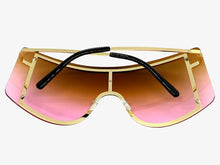 Oversized Exaggerated Vintage Retro Shield Style SUNGLASSES X-Large Gold Frame - Ombre Lens 96313