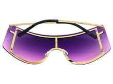 Oversized Exaggerated Vintage Retro Shield Style SUNGLASSES X-Large Gold Frame - Purple Lens 96313