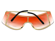 Oversized Exaggerated Vintage Retro Shield Style SUNGLASSES X-Large Gold Frame - Pink Lens 96313