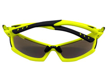 Classic Sporty Wrap Around Style SUNGLASSES Large Neon Yellow Frame - Blue Green Lens 2745