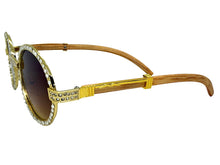 Classy Elegant Luxury Modern Hip Hop Style Bling SUNGLASSES Large Oval Gold & Faux Wooden Frame E0652
