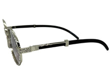 Classy Elegant Luxury Modern Hip Hop Style Bling SUNGLASSES Large Oval Silver & Faux Wooden Frame E0652