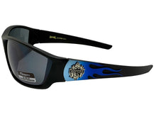 Motorcycle Riding Biker Sporty Wrap Around Choppers SUNGLASSES Safety Eyewear - Blue Flames 6763