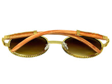 Classy Elegant Luxury Modern Hip Hop Style Bling SUNGLASSES Large Oval Gold & Faux Wooden Frame E0651
