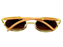 Classy Elegant Luxury Modern Hip Hop Style Bling SUNGLASSES Large Oval Gold & Faux Wooden Frame E0652