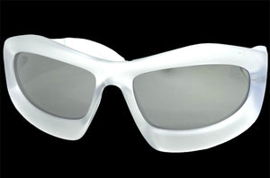 Oversized Modern Futuristic Biker Sporty Wrap SUNGLASSES Thick Clear Frosted Frame 80621