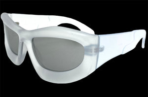 Oversized Modern Futuristic Biker Sporty Wrap SUNGLASSES Thick Clear Frosted Frame 80621