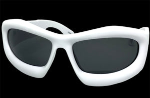 Oversized Modern Futuristic Biker Sporty Wrap SUNGLASSES Thick White Frame 80621