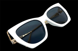 Classic Modern Retro Cat Eye Style SUNGLASSES Funky White & Gold Frame 1017
