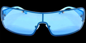 Classic Modern Retro Shield Wrap Style SUNGLASSES Sleek Blue Frame 5276