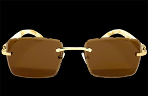 Classy Elegant Luxury Designer Hip Hop Style SUNGLASSES Rimless Gold & Marble Frame 7538