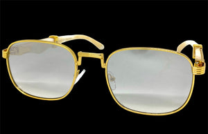 Classy Elegant Luxury Retro Hip Hop Style SUNGLASSES Large Gold & Marble Frame 5262