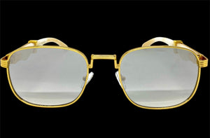 Classy Elegant Luxury Retro Hip Hop Style SUNGLASSES Large Gold & Marble Frame 5262