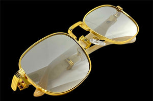 Classy Elegant Luxury Retro Hip Hop Style SUNGLASSES Large Gold & Marble Frame 5262