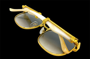 Classy Elegant Luxury Retro Hip Hop Style SUNGLASSES Large Gold & Marble Frame 5262